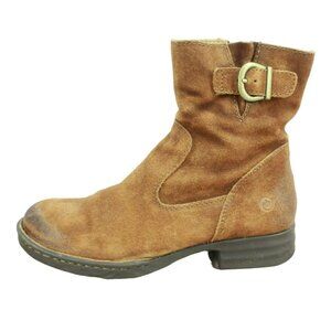 Born Eila Women's Brown Distressed Suede Side Zip Buckle Ankle Boots Size 6.5 M